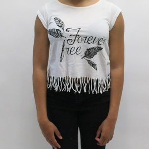 H&M white and black fringe graphic tee